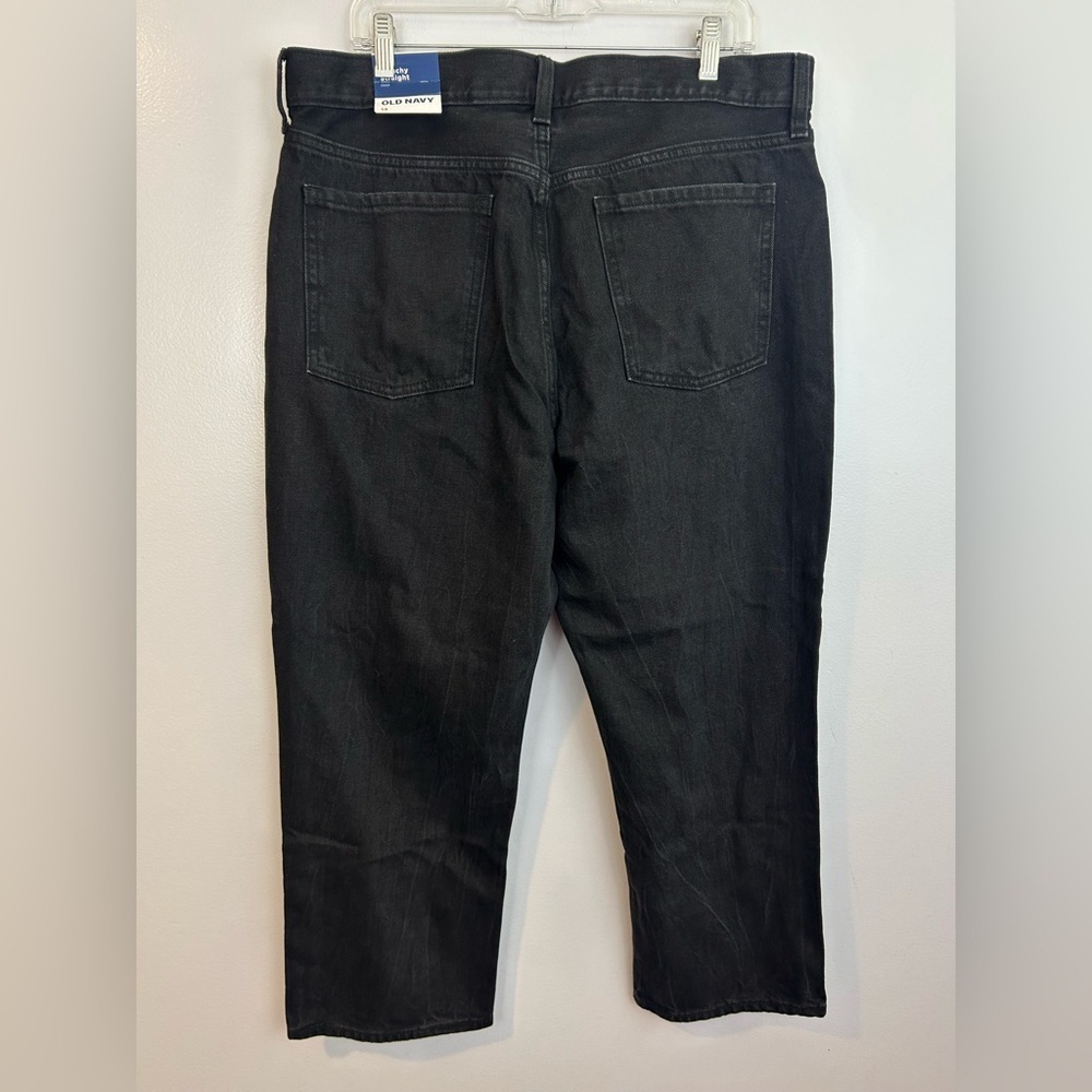 NWT Old Navy Black High Rise Slouchy Straight Distressed Black Denim Jeans Sz 14 - Picture 7 of 11
